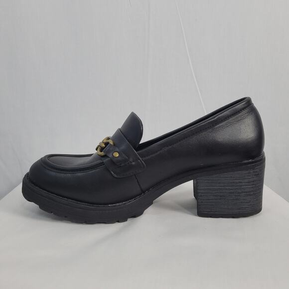 White Mountain Chunky Chain Heeled Loafers size 8M black Y2K preppy classic - Picture 8 of 16